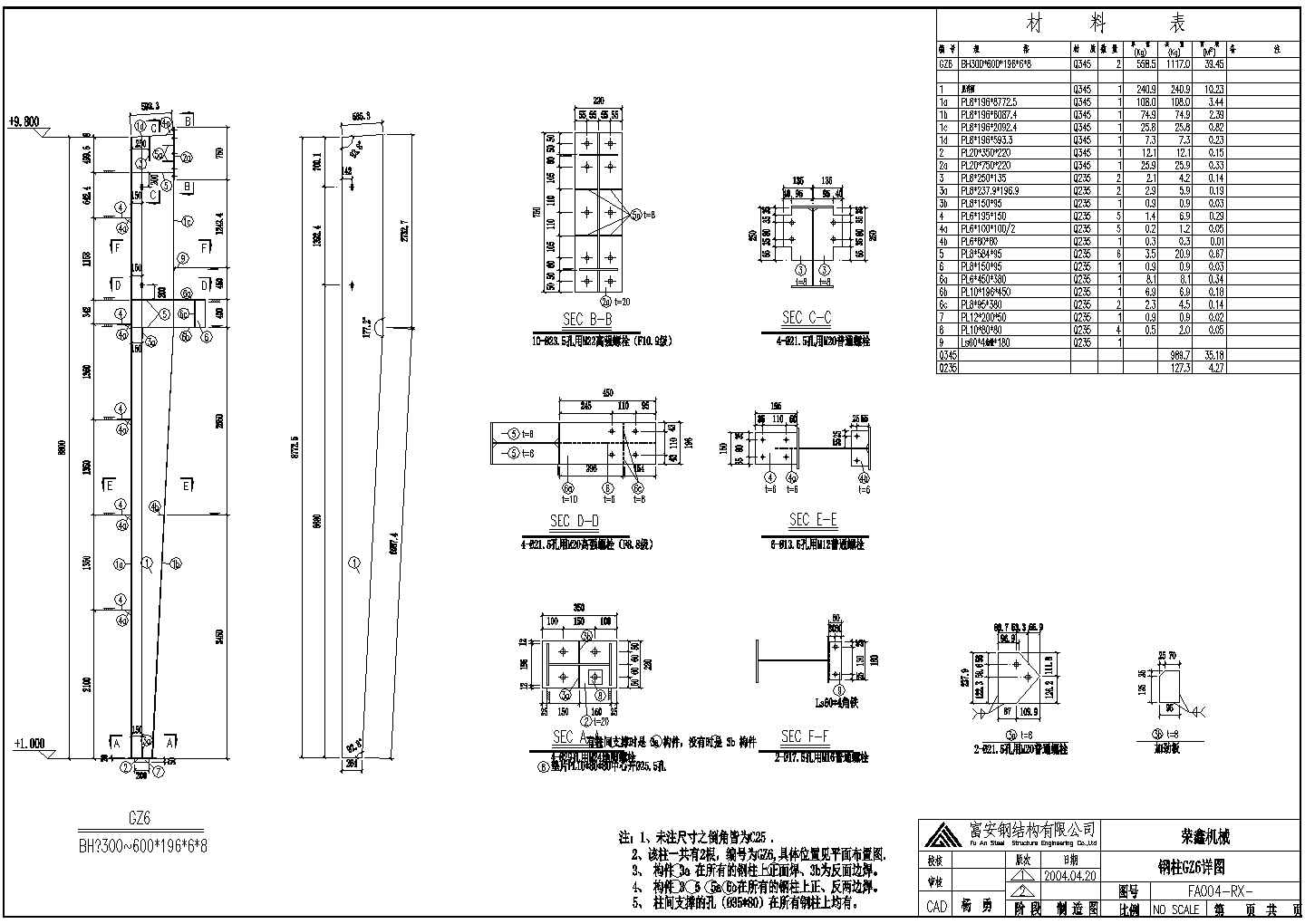 工厂钢柱结构设计方案全套CAD图纸
