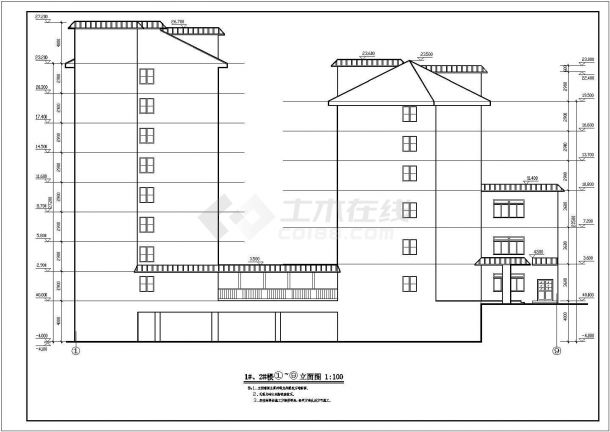 多层框架结构酒店建筑设计CAD图纸-图二