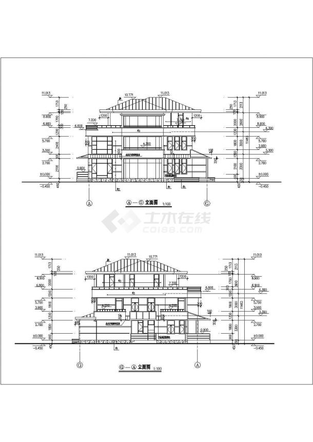 经典别墅样板建筑设计图纸（共5张）-图二