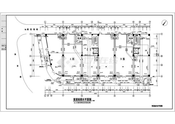 [广东]六层综合楼给排水设计cad平立剖面施工图-图一