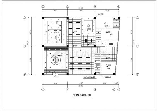 某地区大型办公室精装修cad装饰设计平面图纸-图二