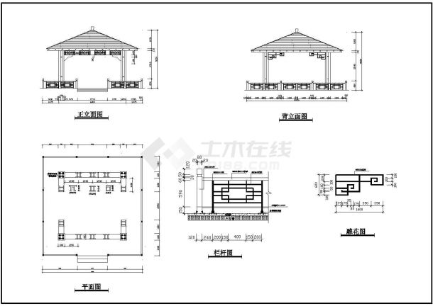 某小区公园木亭建筑结构设计CAD图纸-图二