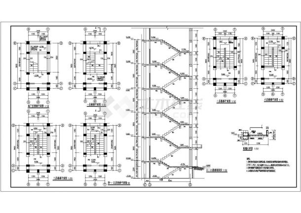 五层砖混结构住宅楼结构设计施工图（桩基础）-图二
