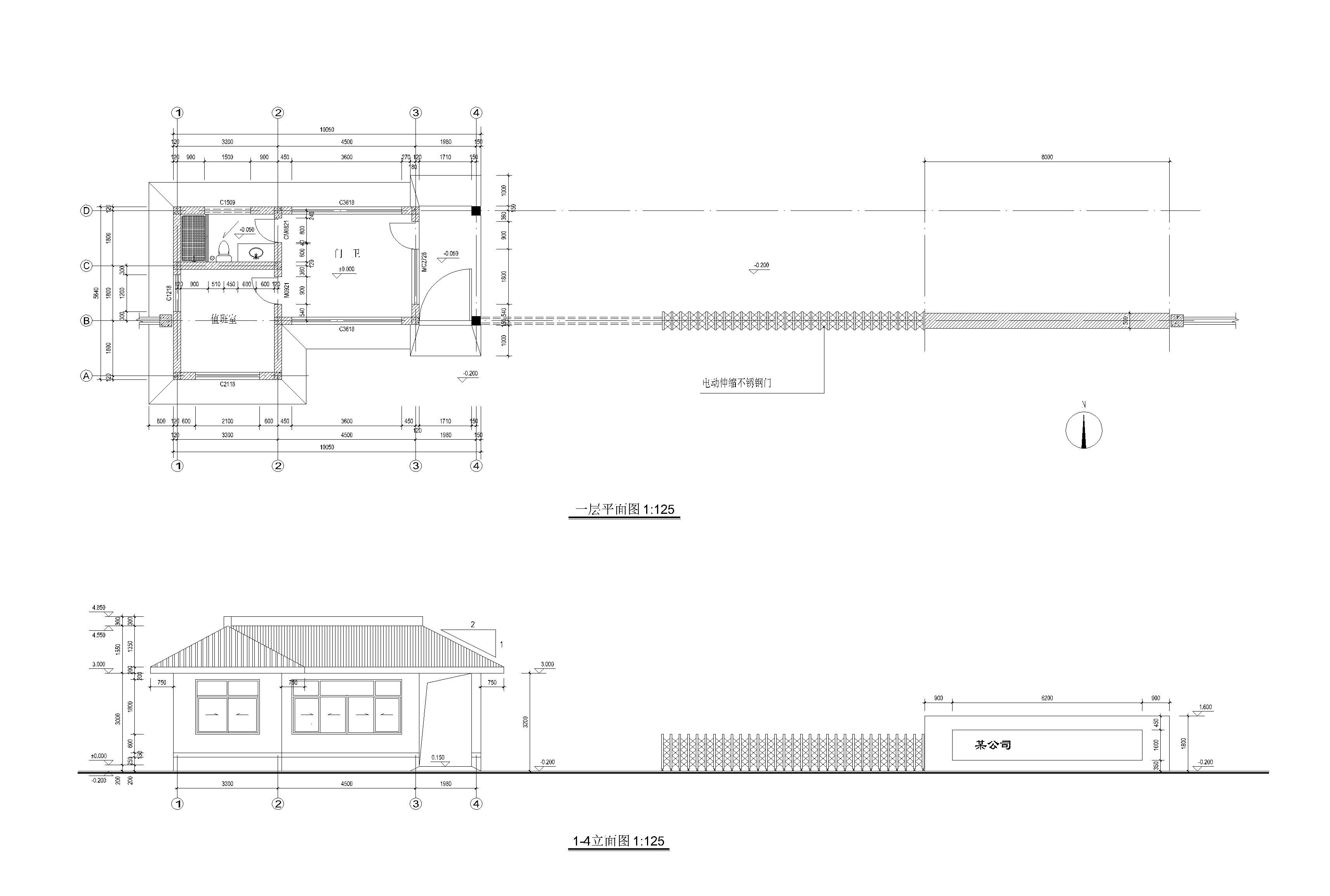 办公楼门卫建筑施工图CAD