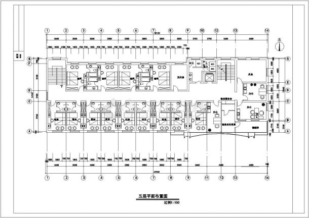 某地宾馆三四五层建筑平面设计施工图-图一