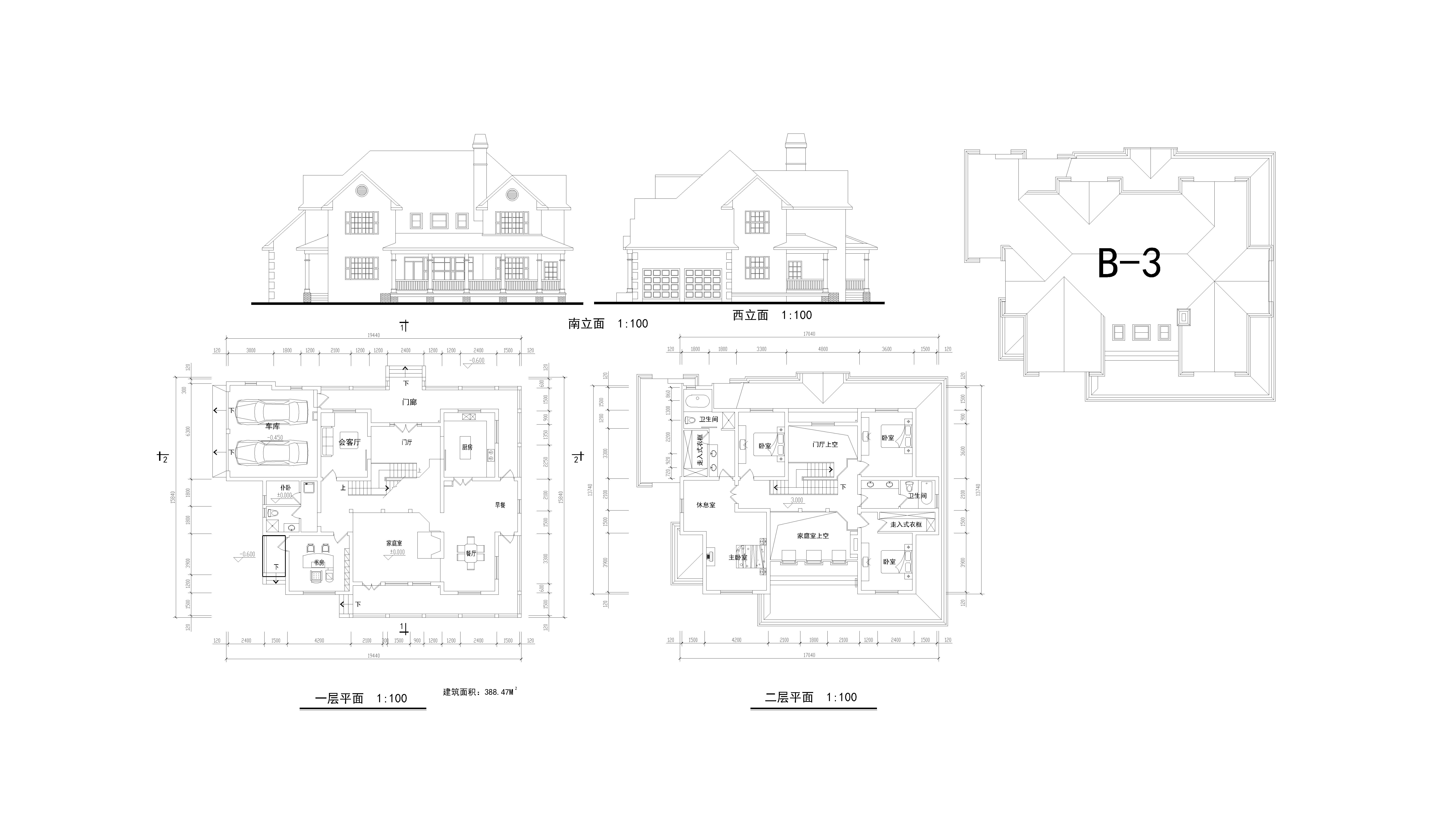 别墅方案建筑施工图CAD