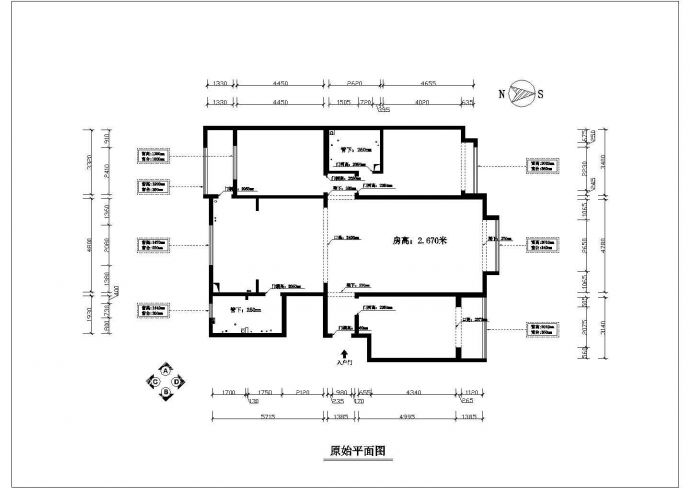 某3室两厅户型图整套CAD装修设计方案图纸_图1