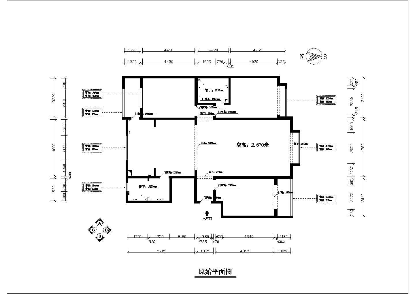 某3室两厅户型图整套CAD装修设计方案图纸
