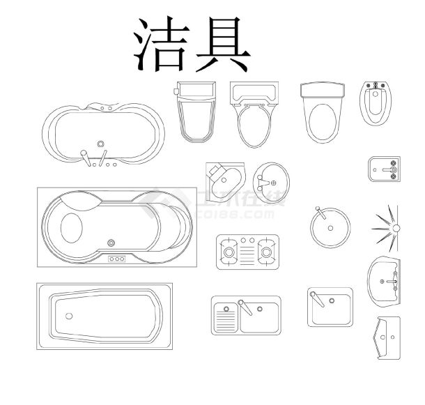 广州室内建筑设计装潢洁具cad平面图-图一