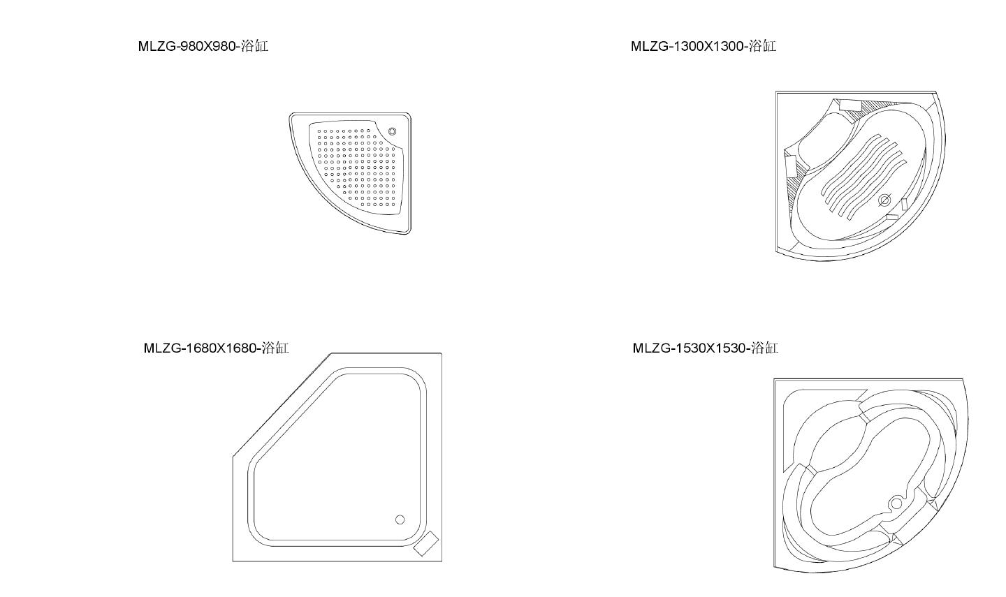 某某建筑卫浴类-平面-转角浴缸（33个有遮罩）平面图CAD图