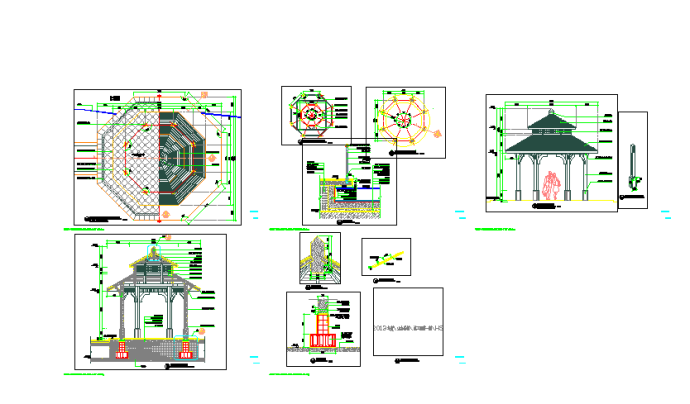 木结构八角景观亭设计施工图_图1