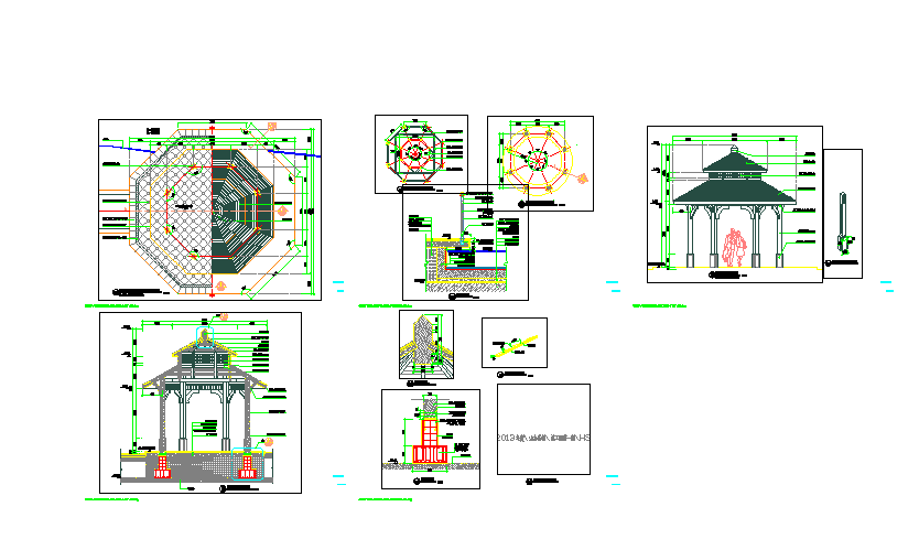 木结构八角景观亭设计施工图