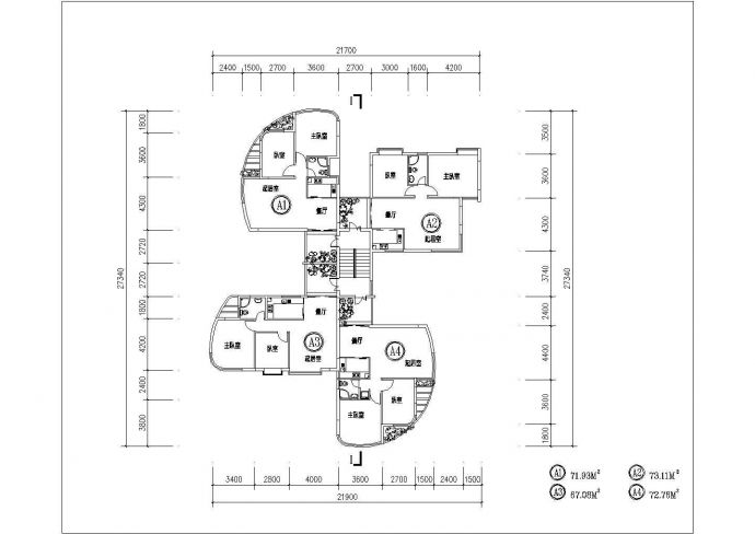 某地四种小区住宅户型建筑设计图纸_图1