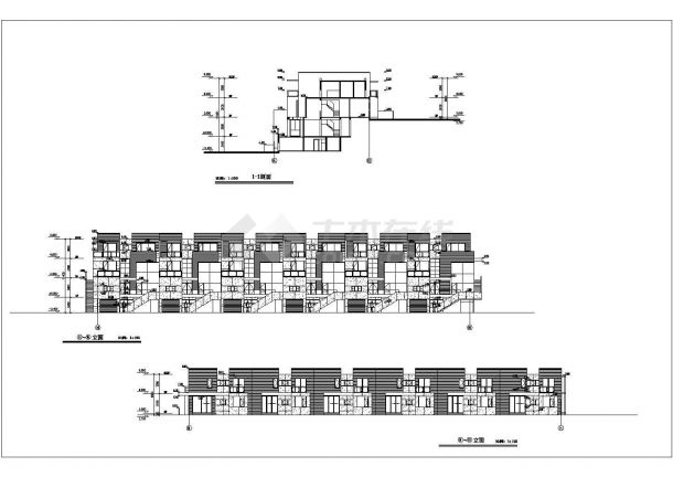 某地三层框架结构联排别墅建筑设计方案图-图一