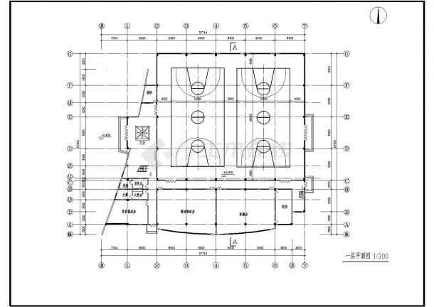 某处学校体育馆建筑CAD设计图纸-图二