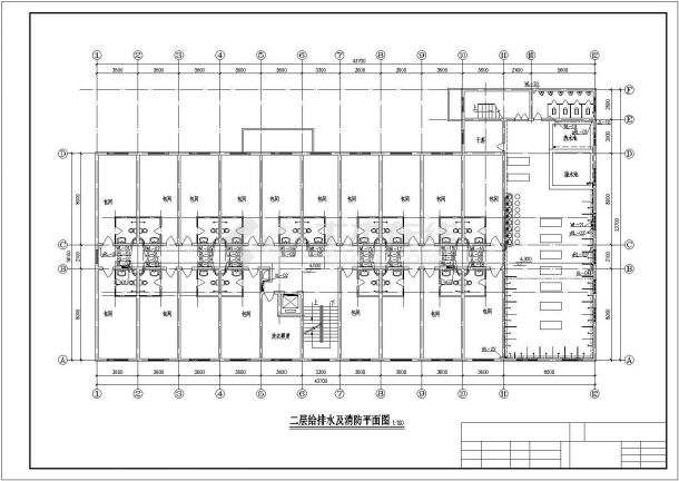 五层大型浴室给排水cad设计施工图-图二