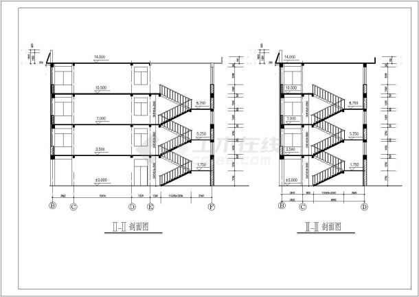 小学教学楼建筑设计cad施工图纸含楼梯详图-图二