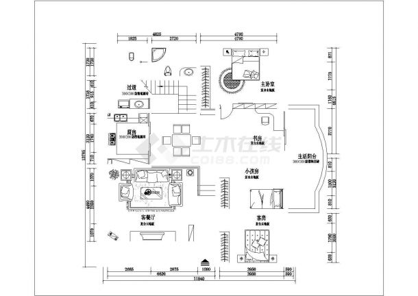 某四室两厅跃层室内精装修cad平立面施工图-图二