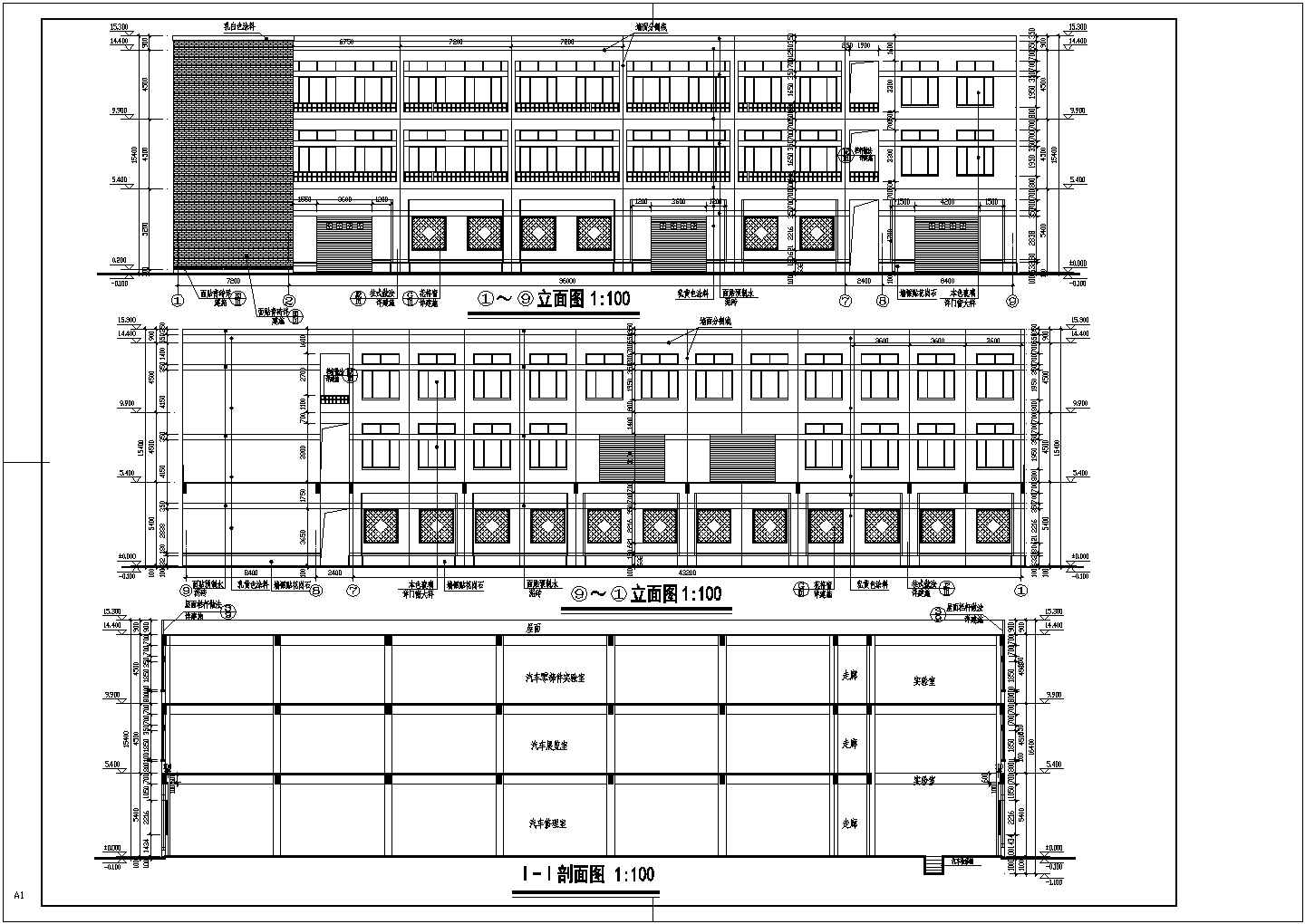某汽修学校三层框架结构实验楼建筑设计施工图