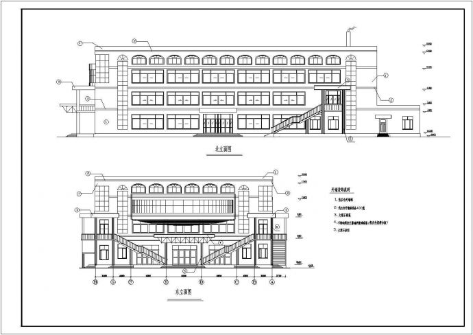 某中学三层框架结构食堂综合楼建筑设计方案图_图1