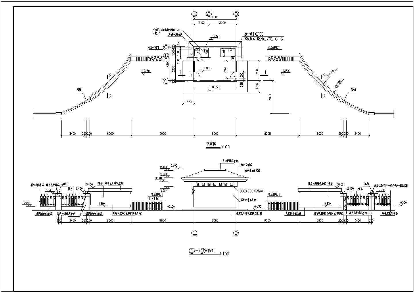 某地方某小区大门设计cad施工图纸