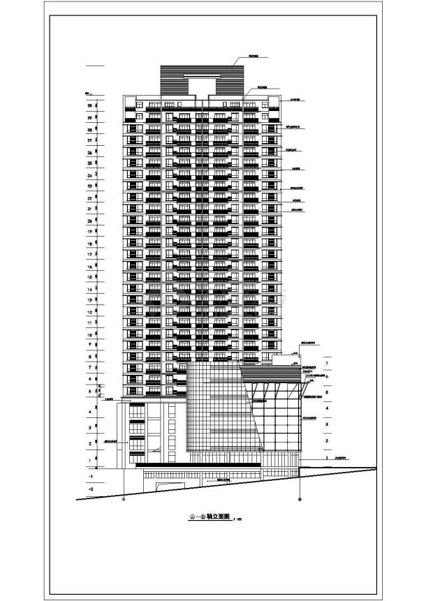 某地框架结构32层高层住宅建筑设计施工图-图一