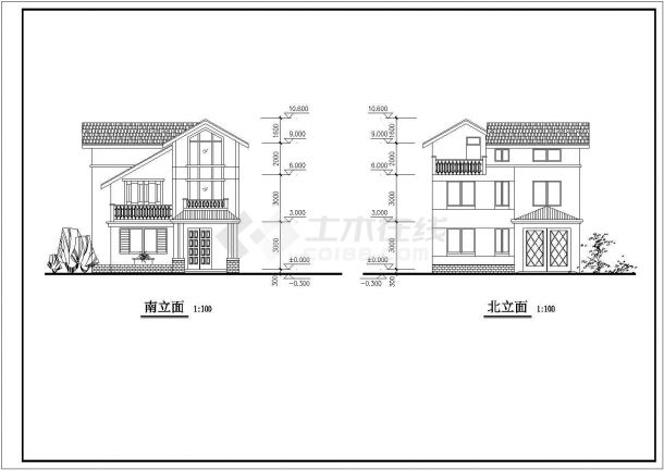 三层独院式砖混结构别墅建筑图纸（含说明）-图一