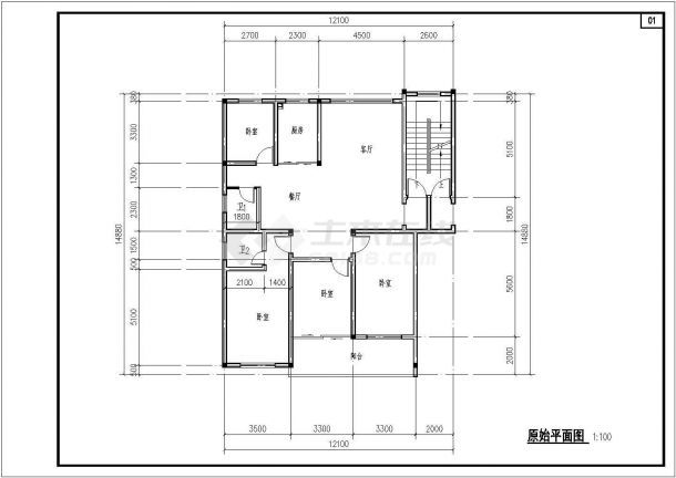 某地区四室两厅室内装修施工CAD图纸-图一