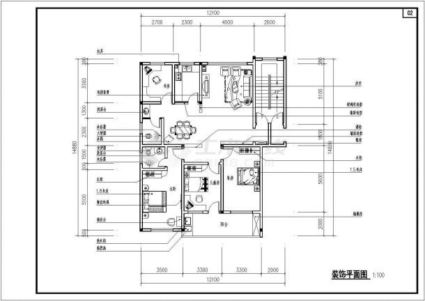 某地区四室两厅室内装修施工CAD图纸-图二