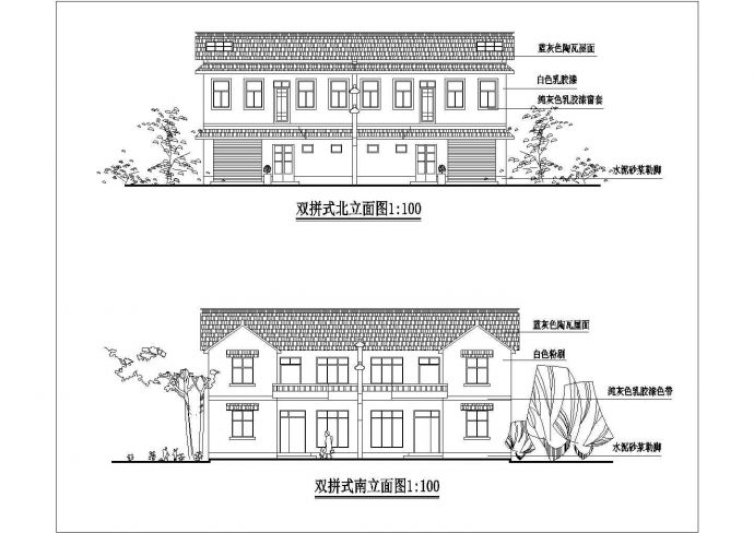 某地二层农村双拼式住宅建筑设计图_图1