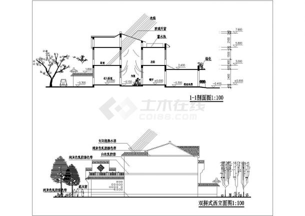 某地二层农村双拼式住宅建筑设计图-图二