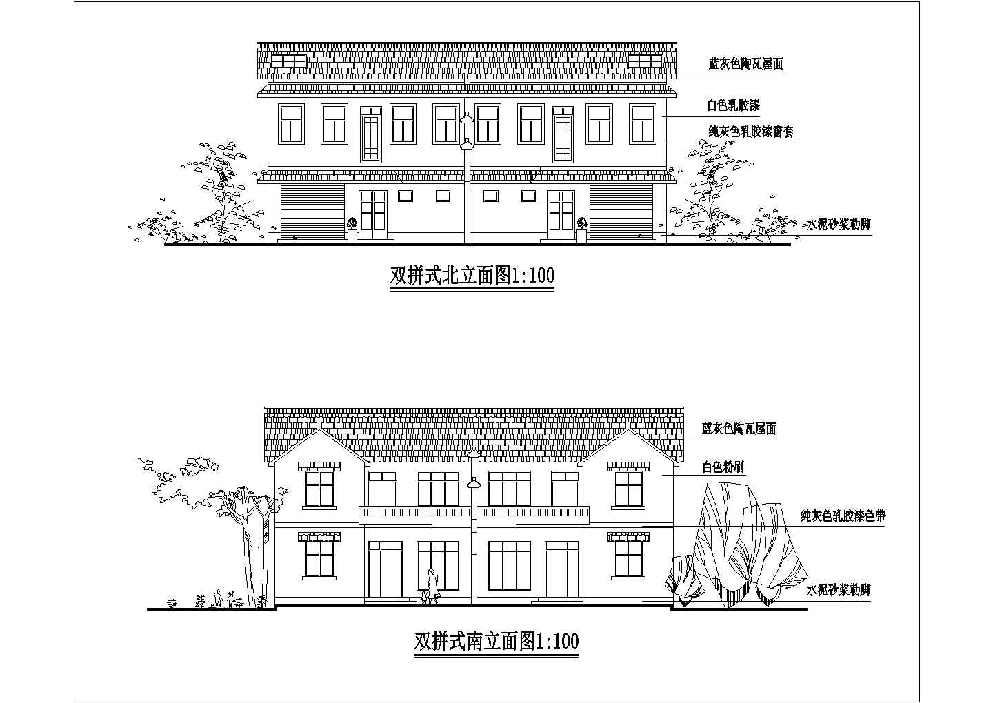 某地二层农村双拼式住宅建筑设计图