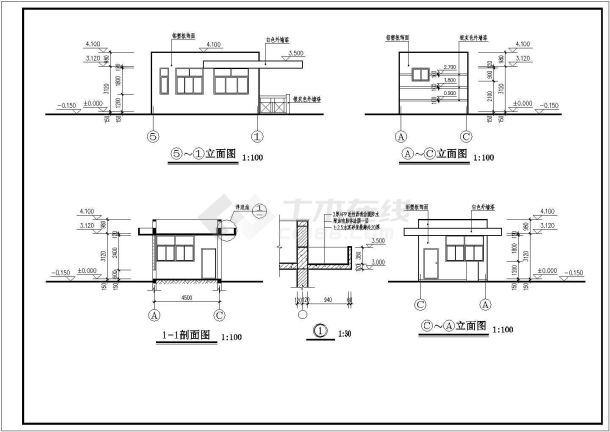 某地工厂一层砖混结构大门建筑设计施工图-图一