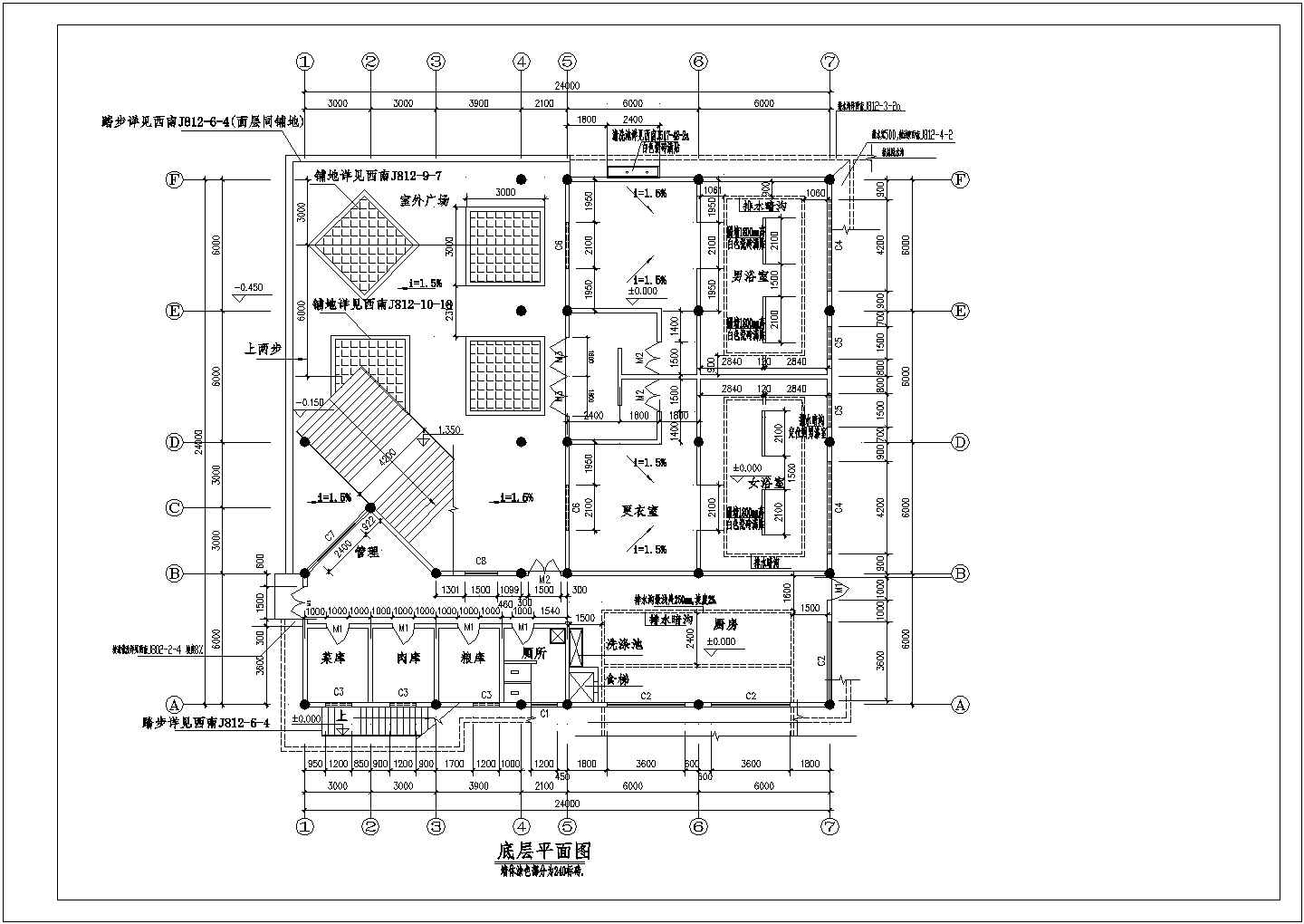 西磁食堂建筑设计cad平面图纸全套