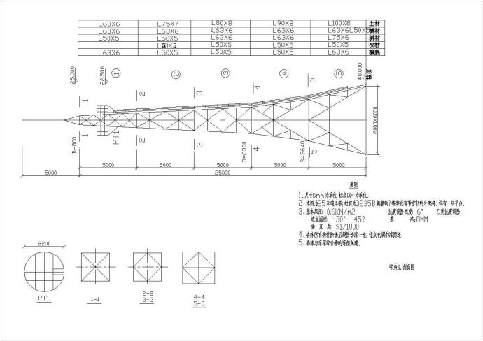 某地区25m通信角钢塔设计施工图纸_图1