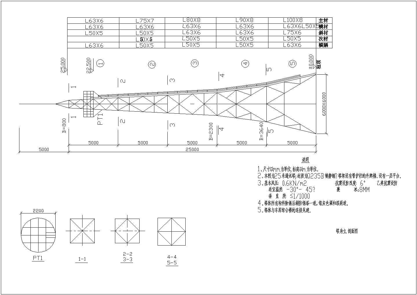 某地区25m通信角钢塔设计施工图纸