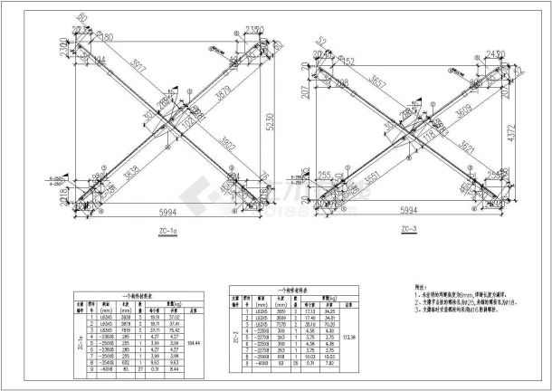 某地双坡双跨单层轻型门式钢架厂房结构施工图-图一