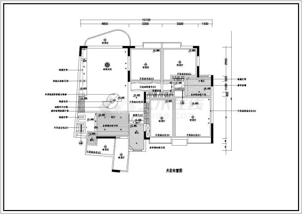 三室住宅大户型室内装修cad平面设计图纸-图二