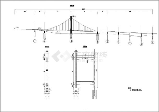 某140m跨公路立交自锚式悬索桥设计图-图二