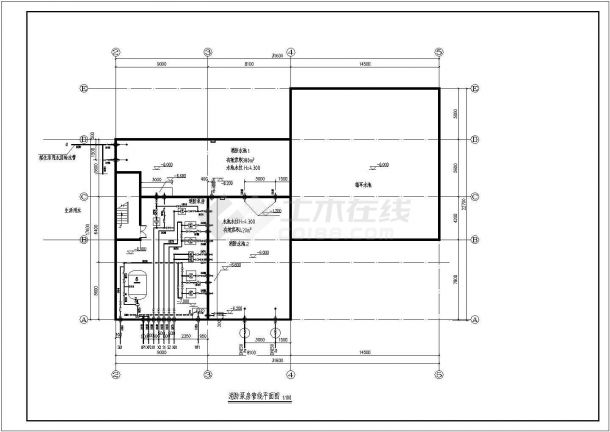 某小区高层框架结构消火栓泵房设计图-图一