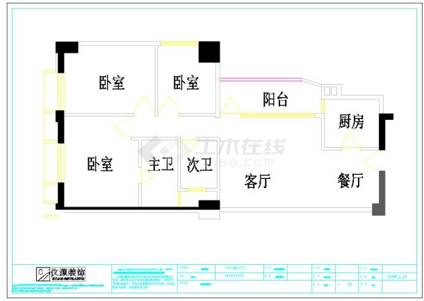 某三室两厅住宅装修设计cad施工图-图一