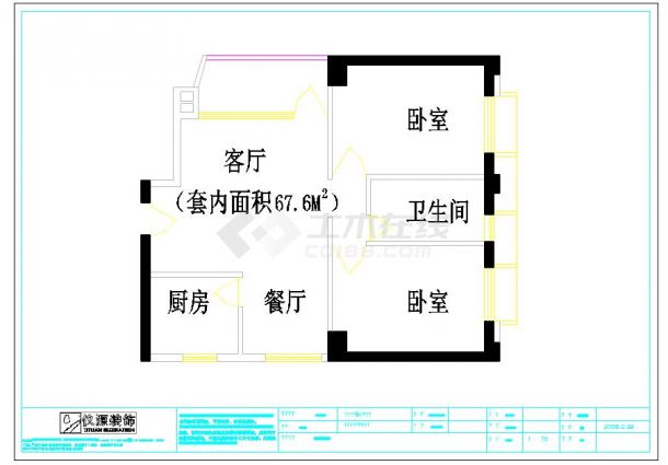 某三室两厅住宅装修设计cad施工图-图二