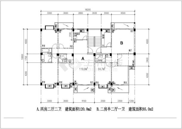 常用实际的多个多层住宅楼户型平面建筑图纸-图二