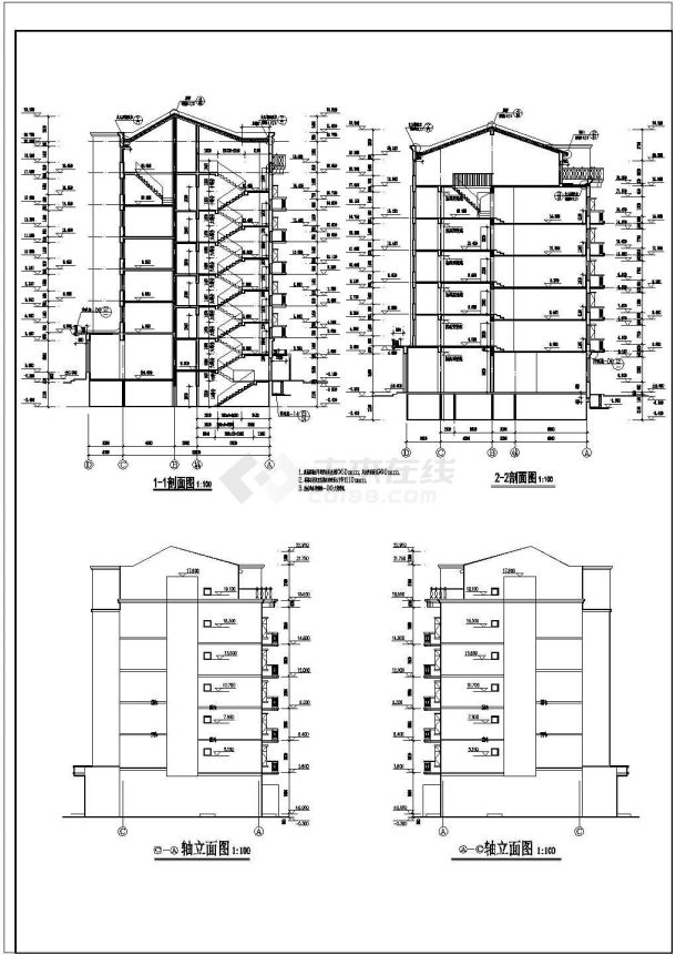 某地区风格底商住宅楼建筑cad设计图-图一