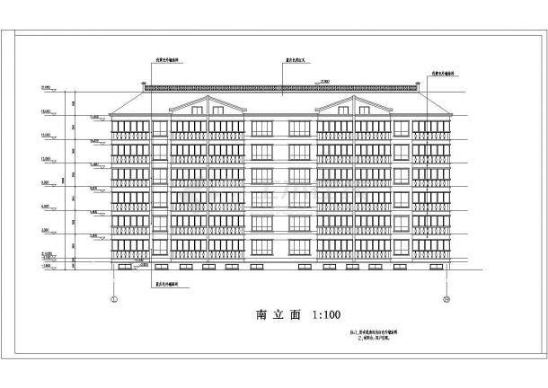 某地六层带阁楼砖混结构住宅楼建筑设计施工图-图二