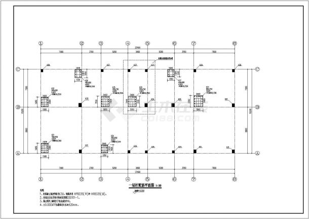 惠阳市某地六层框架结构宿舍楼结构施工图-图一