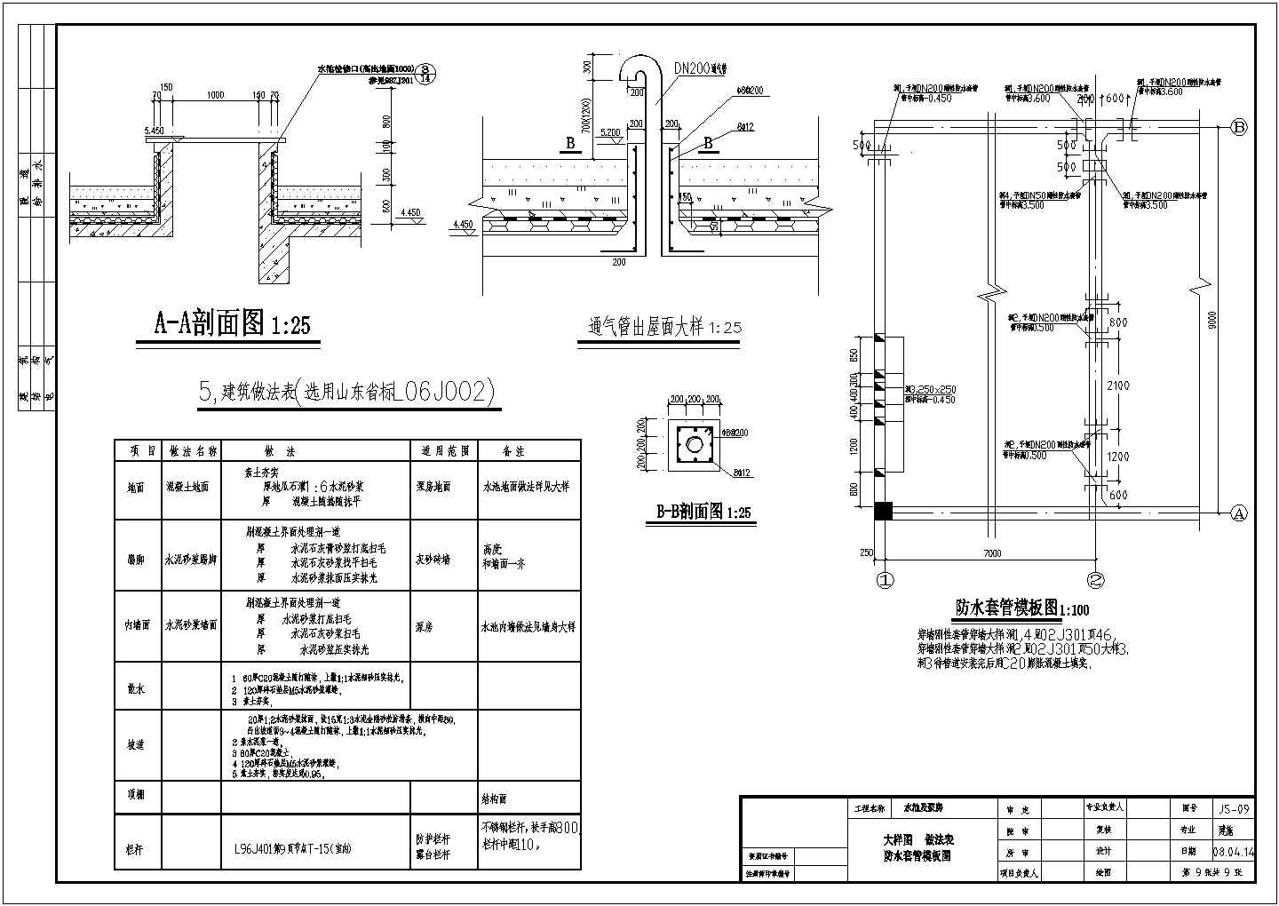 某小区地下水池及泵房建筑设计施工图