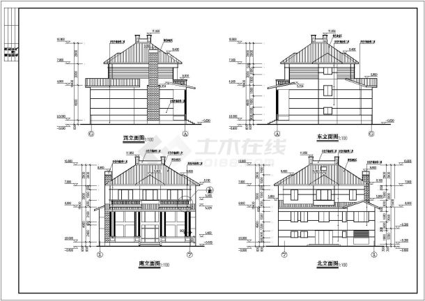 某地春天花园别墅建筑设计施工CAD图-图二