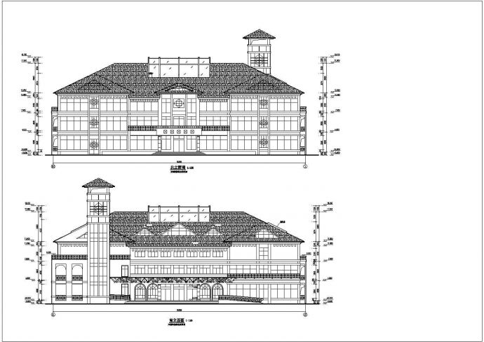 某地三层框架结构综合会所建筑设计方案图_图1