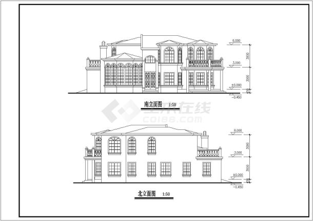 某地区海景别墅建筑施工cad图纸全套-图一